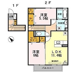 コンフォーティア三城 2階2LDKの間取り