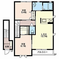 シャーメゾン戸出II B 2階2LDKの間取り