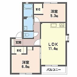 ディアスとなみII Ｂ 1階2LDKの間取り