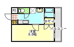 広島電鉄1系統 宇品2丁目駅 徒歩2分の賃貸マンション 2階1DKの間取り