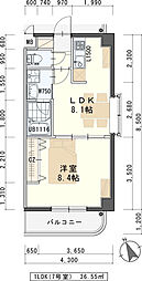 リヴィエール若林 2階1LDKの間取り
