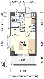 Ｉｎ−Ｔｏｗｎｅｒ二日町 6階1Kの間取り