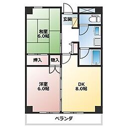 第32オーシャンハイツ 12階2LDKの間取り