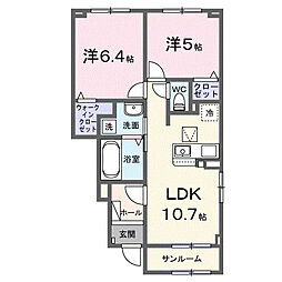 ルシール 1階2LDKの間取り