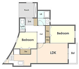 ヒルサイドイン国分寺 1階2LDKの間取り