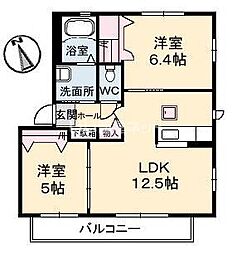 シャーメゾントゥモロー　Ｂ棟 1階2LDKの間取り