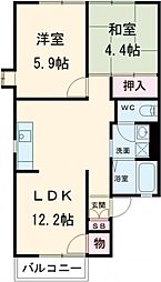 グリーンヒル小金台　D棟 1階2LDKの間取り