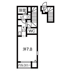 クレアＢ 2階1Kの間取り