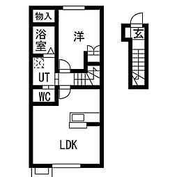 TエステートIII 2階1LDKの間取り
