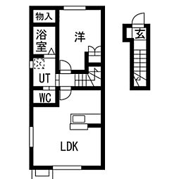TエステートIII 2階1LDKの間取り