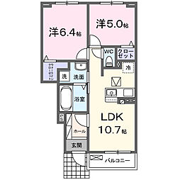 フィオーレ・ピアッツァ 2LDKの間取図画像