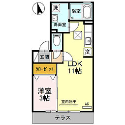 グレース婦中 1階1LDKの間取り