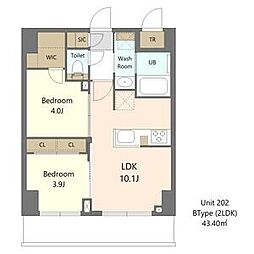 S-RESIDENCE浅草clarity 11階2LDKの間取り