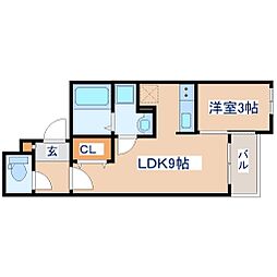 REキャスバルクォーレ長町南 202 2階1LDKの間取り