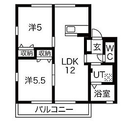 ハニーハイツC 2階2LDKの間取り