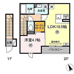 ボナールヴィラ興南 2階1LDKの間取り