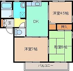 グランパルクＢ 2階3DKの間取り