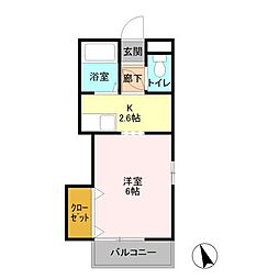 ローズヒルズマミ 1階1Kの間取り