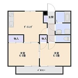 JR両毛線 国定駅 3.5kmの賃貸アパート 1階2DKの間取り