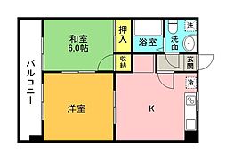 プレアール今津 3階2DKの間取り