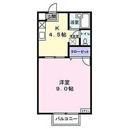 プレジオ泉崎B棟 1階1Kの間取り