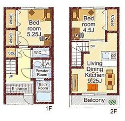 サニーガーデン meer 1階2LDKの間取り