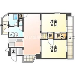 プラージュ新北 2階2LDKの間取り