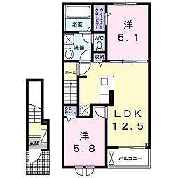 フェリックスコート西内張ノース 2階2LDKの間取り