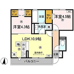ステラアーク 1階2LDKの間取り