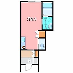 スターガーデン経田 1階ワンルームの間取り