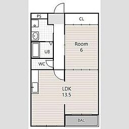 シェモア稲葉台 1階1LDKの間取り