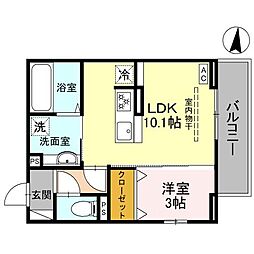 JR信越本線 北高崎駅 徒歩18分の賃貸アパート 3階1LDKの間取り