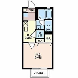 アルカンシェル 2階1Kの間取り