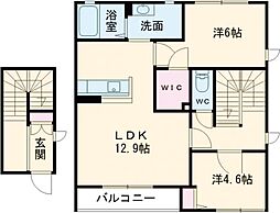 ラ・ルース若宮Ｂ棟 2階2LDKの間取り