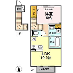 シャルール 1階1LDKの間取り