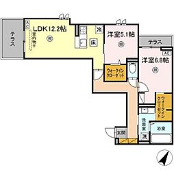 プロスター元山町 1階2LDKの間取り