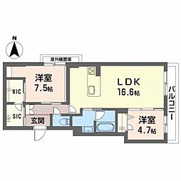 シャーメゾンＤｒｅａｍｉｏ 3階2LDKの間取り