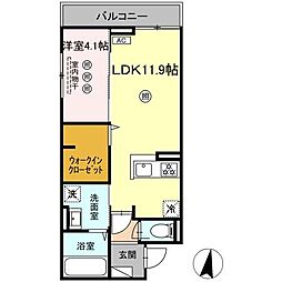 カサグランデ松山 2階1LDKの間取り