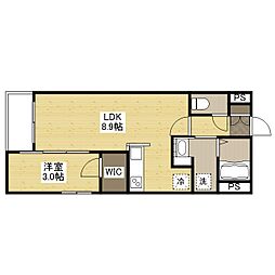 月光福山東弐番館 1階1LDKの間取り