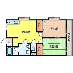 Miマンション 3階2LDKの間取り