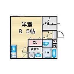 ハーモニーテラス稲生町II 3階1Kの間取り