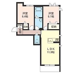 JR上越線 群馬総社駅 3.1kmの賃貸マンション 1階2LDKの間取り