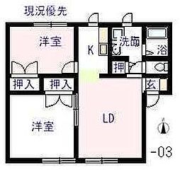 ウィングス神島W 1階2LDKの間取り
