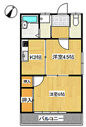 さくらコーポ 2階2Kの間取り
