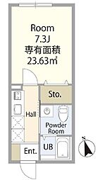 西武新宿線 東村山駅 徒歩14分の賃貸アパート 2階1Kの間取り