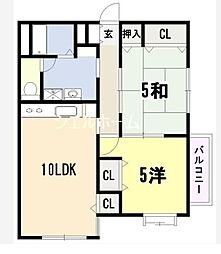 ムーンハウス 3階2LDKの間取り