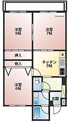 コーポモビリエ1号館 3階3DKの間取り