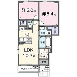 ヴァンクールＡ 1階2LDKの間取り