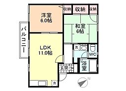 カメリアハイム 2階2LDKの間取り