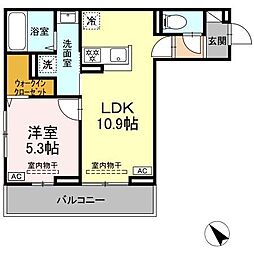 ディアライズ北山 1階1LDKの間取り